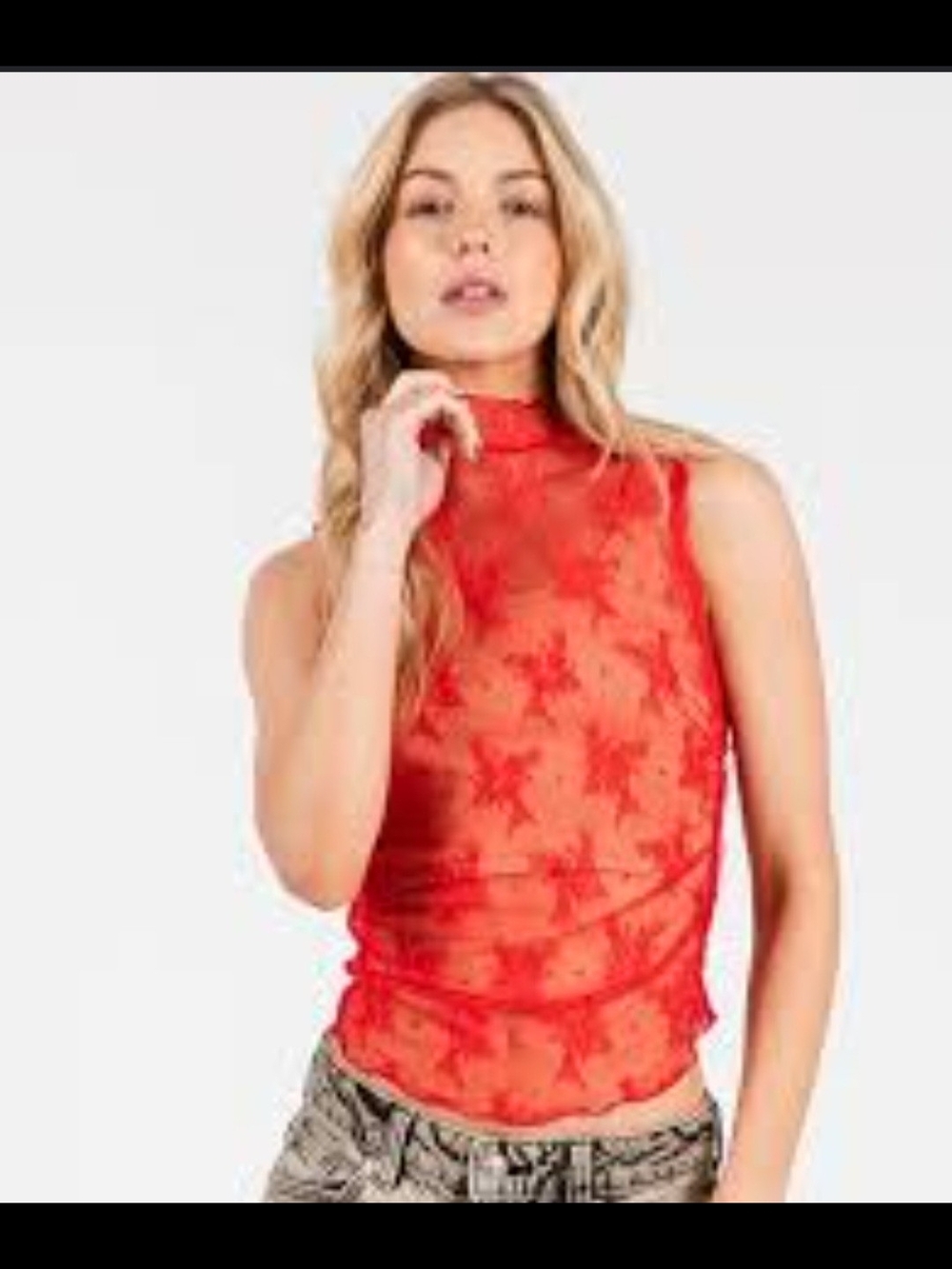 Free People Coral Lace Neck Camisole